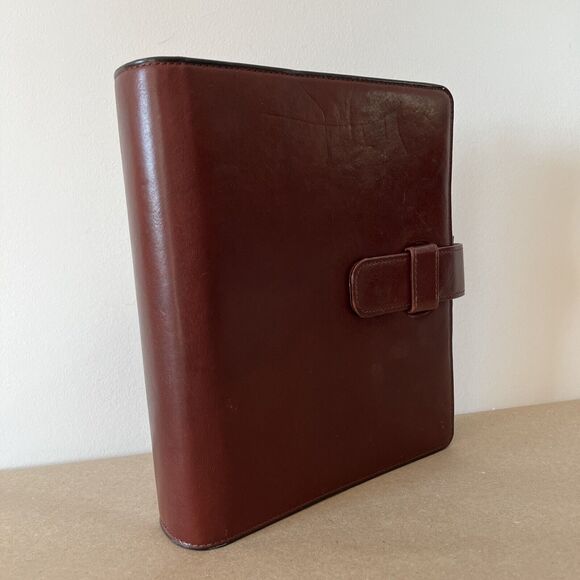 Day-Timer Planner Binder Brown Leather 7 Rings Loose Leaf USA Made 1996 Vintage - Picture 1 of 16